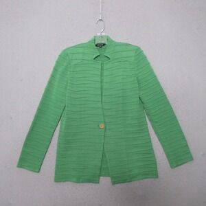 Misook Sweater Cardigan XS Kelly Green Gold Button Timeless Quiet Luxury Classic